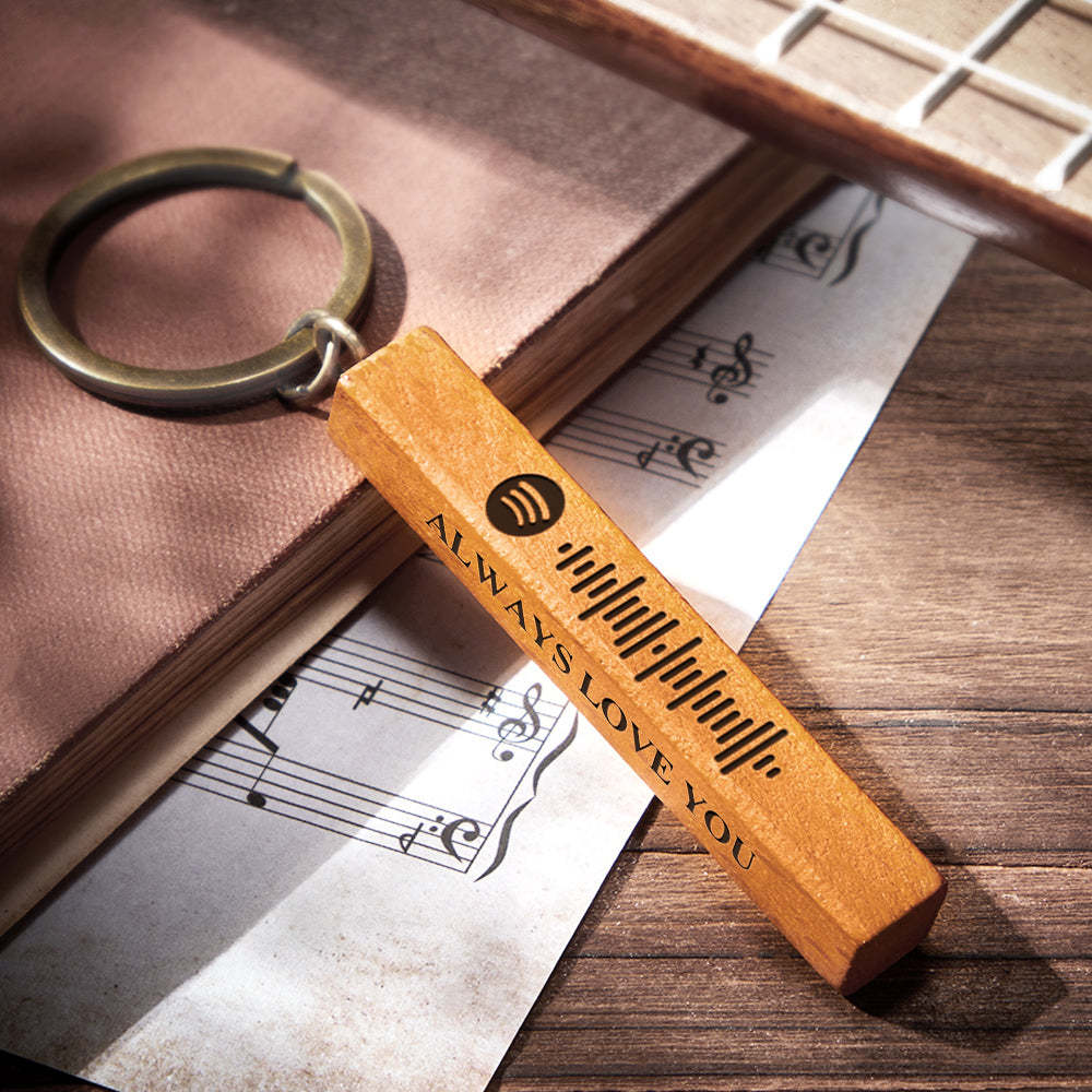 Custom Spotify Code Keychain Personalized Wooden Keychain with Your Text 3 Sides Engraving - Get Photo Blanket