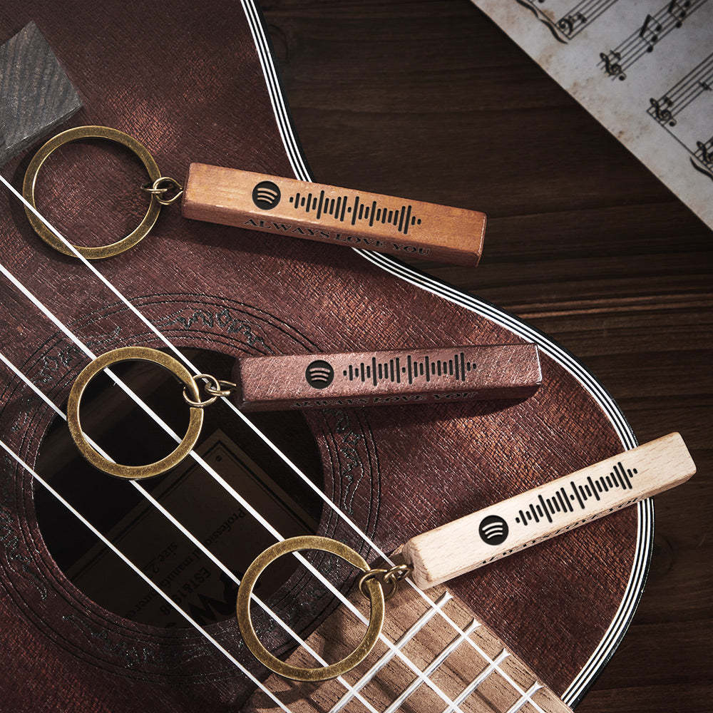 Custom Spotify Code Keychain Personalized Wooden Keychain with Your Text 3 Sides Engraving - Get Photo Blanket