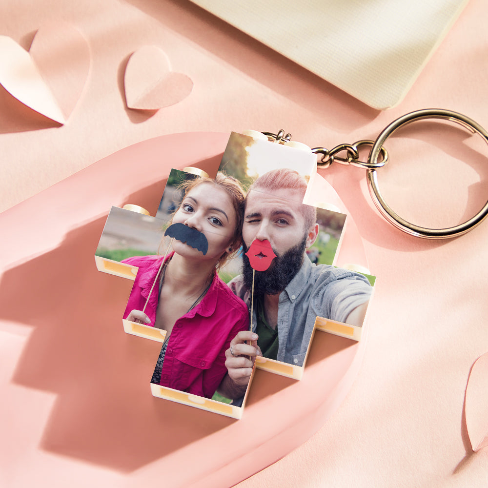Personalised Photo Keychain Building Bricks Block Keychain Diamond Shape