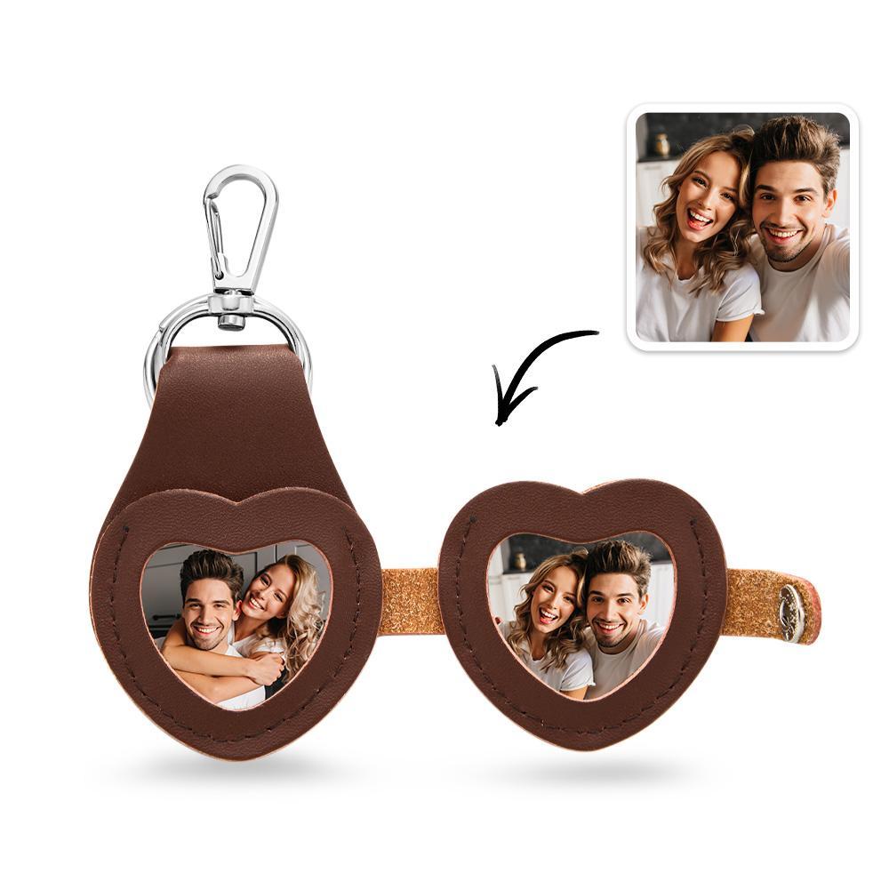 Custom Photo Keychain Heart-shaped Leather Commemorate Gifts - Get Photo Blanket
