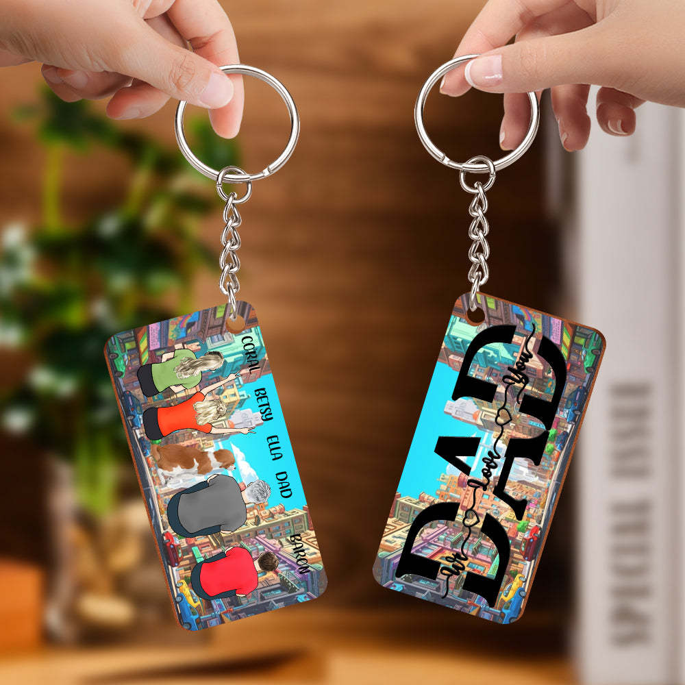 Father's Day Gift Personalized Urban Scene Wooden Keychain Best Dad Ever Back View