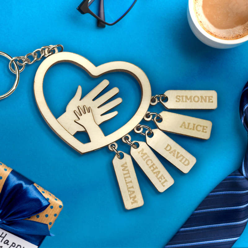 Personalized Custom Hands with Name tags Keychain Gift for Dad Grandpa Gift for Father's Day