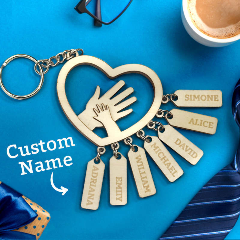 Personalized Custom Hands with Name tags Keychain Gift for Dad Grandpa Gift for Father's Day