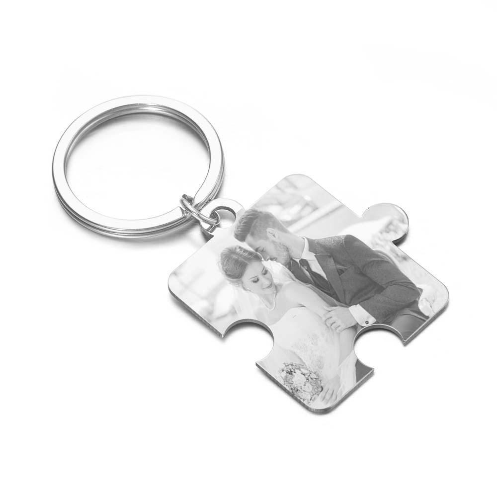 Personalized Jigsaw Puzzle Piece Custom Photo Keychain Couple Anniversary Long Distance Gift - Get Photo Blanket