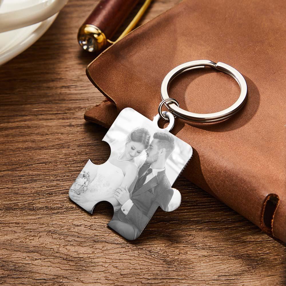 Personalized Jigsaw Puzzle Piece Custom Photo Keychain Couple Anniversary Long Distance Gift - Get Photo Blanket
