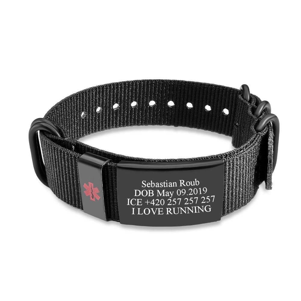Personalized Medical Alert Bracelet Emergency Medical ID Nylon Wristband Bracelet For Men Women - Get Photo Blanket