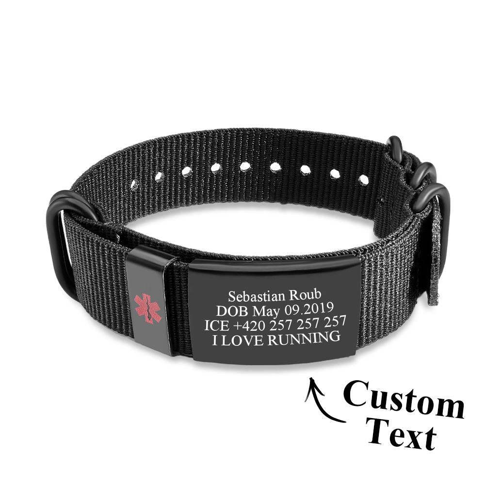 Personalized Medical Alert Bracelet Emergency Medical ID Nylon Wristband Bracelet For Men Women - Get Photo Blanket