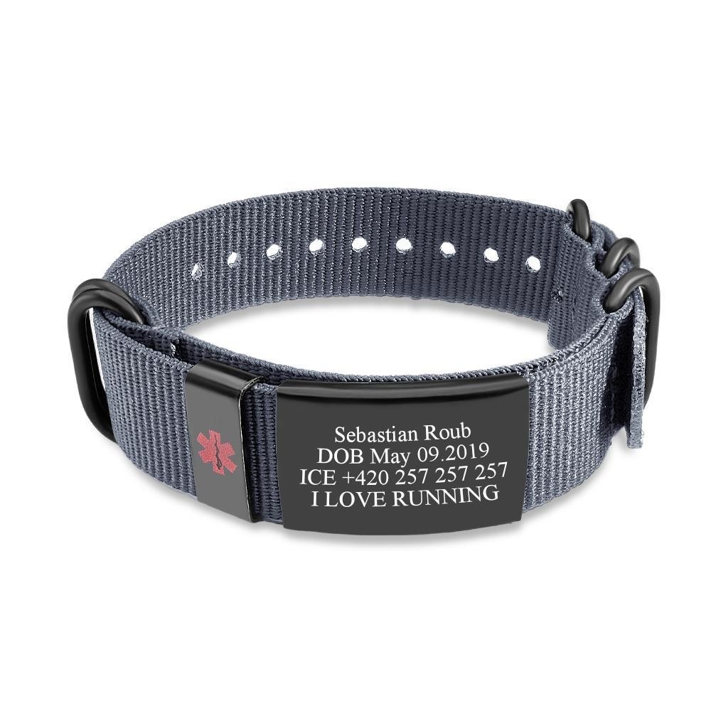 Personalized Medical Alert Bracelet Emergency Medical ID Nylon Wristband Bracelet For Men Women - Get Photo Blanket