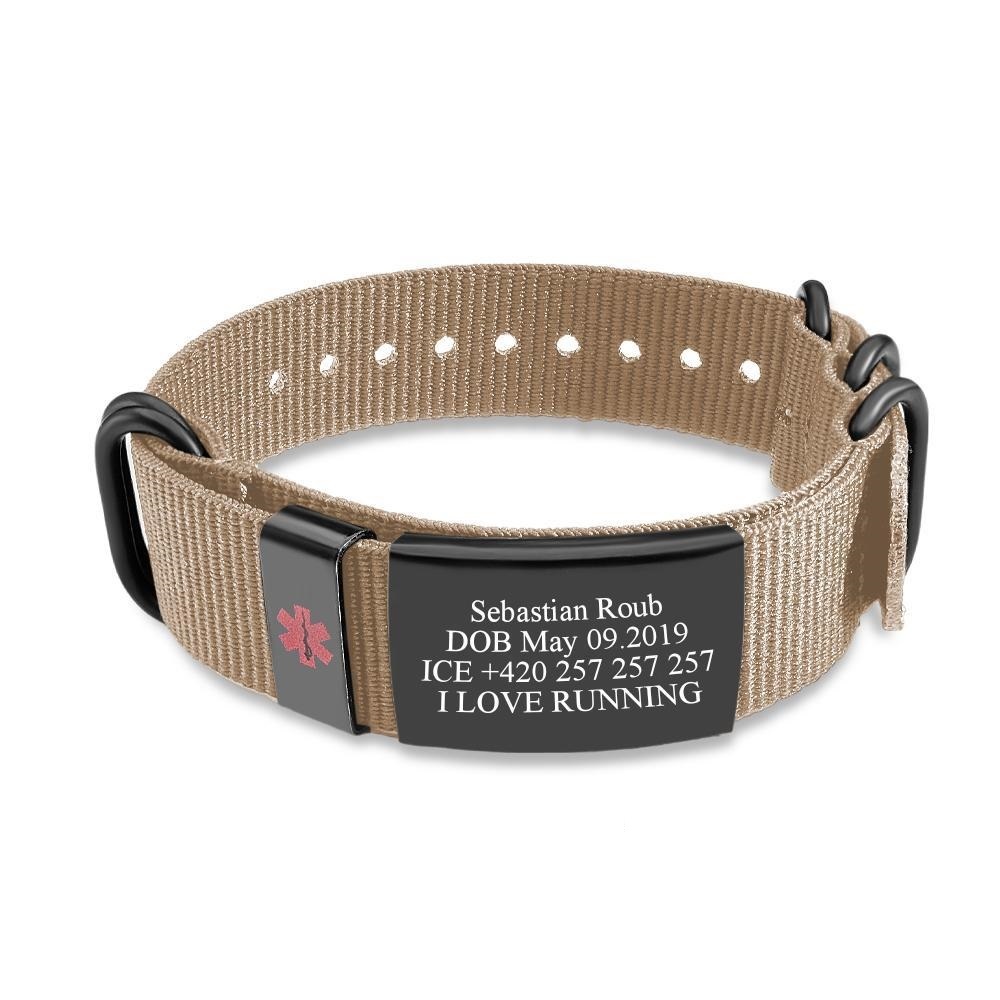Personalized Medical Alert Bracelet Emergency Medical ID Nylon Wristband Bracelet For Men Women - Get Photo Blanket