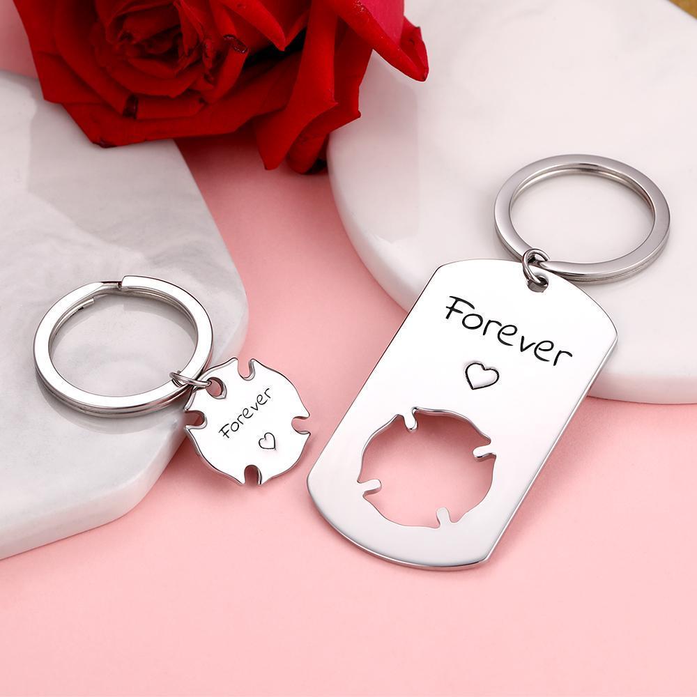 Custom Engraved Couple Keychain Set - Clover Dog Tag