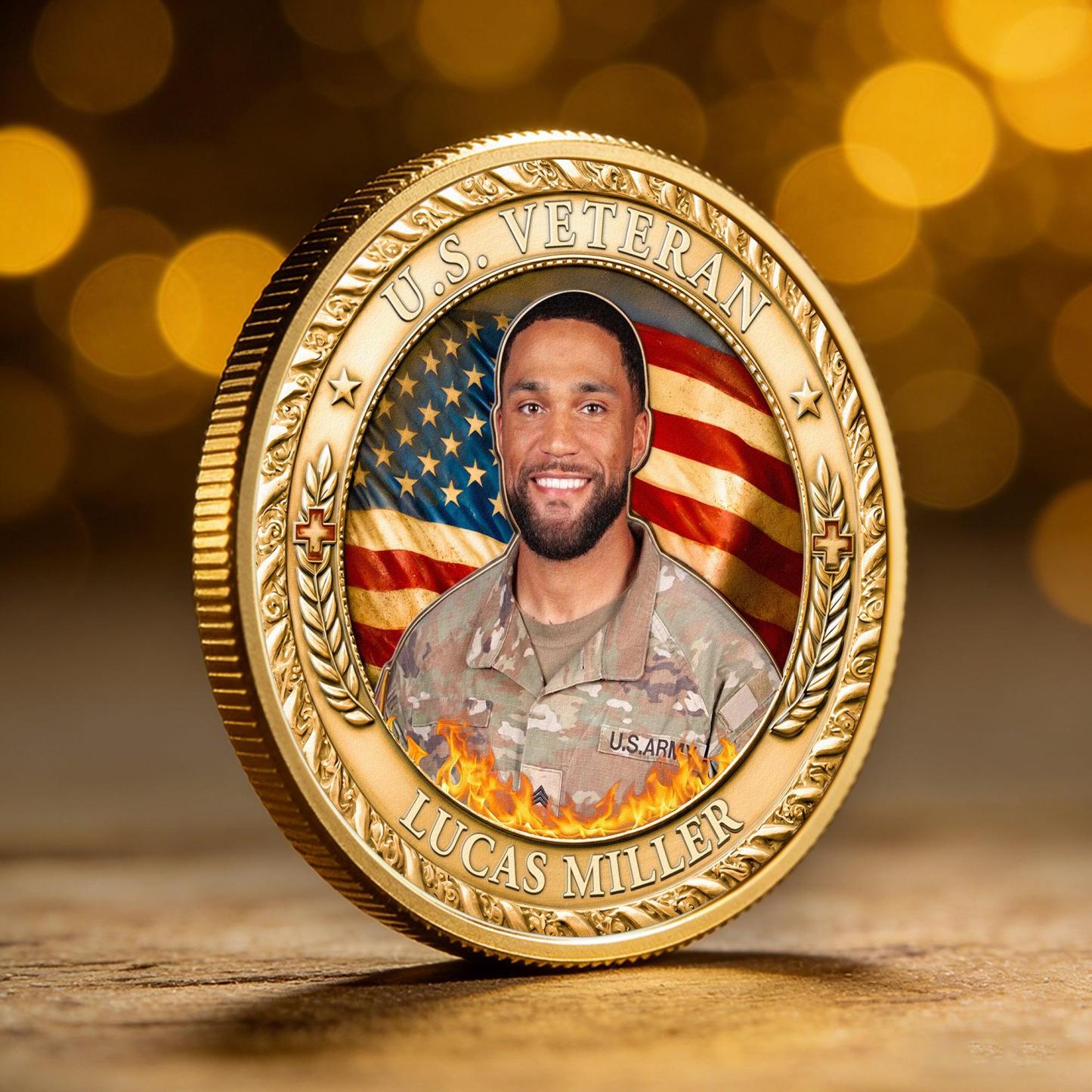 Personalized Coin US Veteran 250 Years of Freedom Custom Photo Semiquincentennial Challenge Coin Military Patriotic Gift For Veteran Dad Hubby