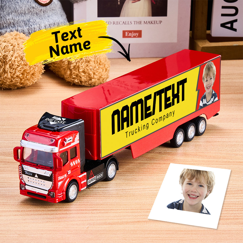 Pull Back & Rear Door Can Be Opened Personalized toy truck, Customized With Name on The Side of The Truck - Get Photo Blanket