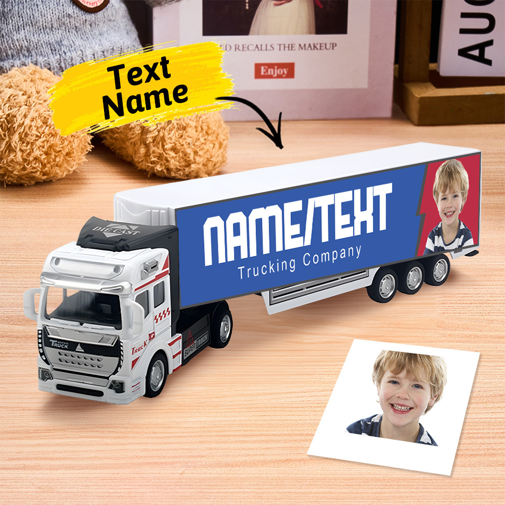 Pull Back & Rear Door Can Be Opened Personalized toy truck, Customized With Name on The Side of The Truck - Get Photo Blanket
