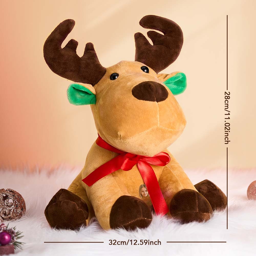 Personalized Moose Plush Stuffed Toy with Custom Text and Face Gift for Kids - Get Photo Blanket