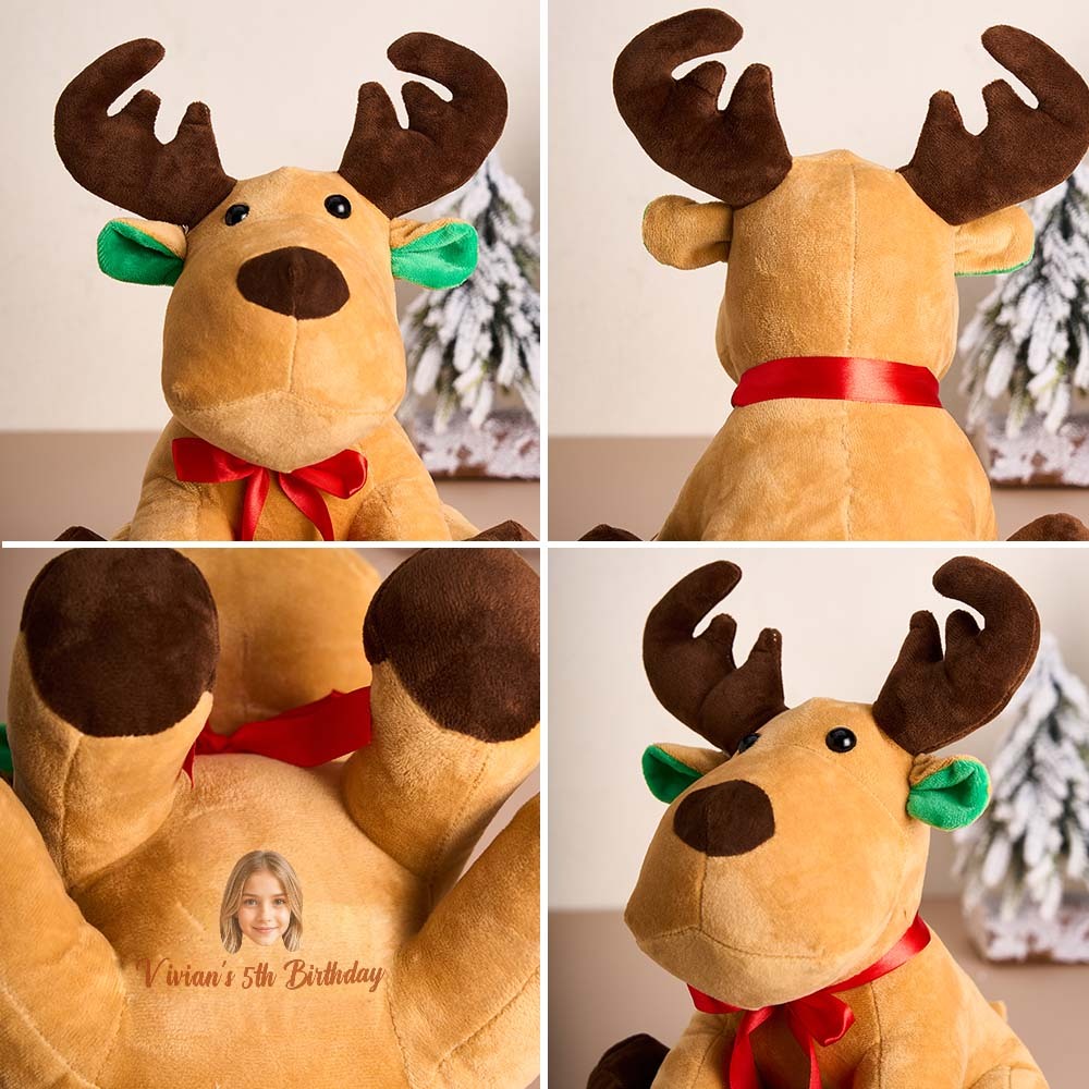 Personalized Moose Plush Stuffed Toy with Custom Text and Face Gift for Kids - Get Photo Blanket