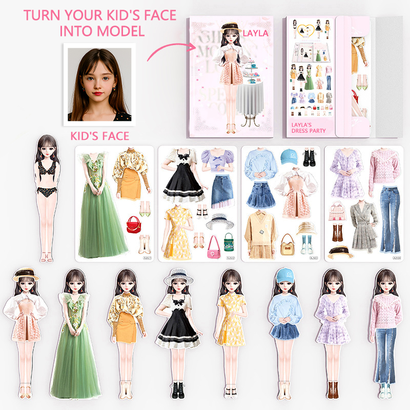 Custom Cartoon AI-Stylized 3D Kid's Future Princess Face, Personalized Magnetic Dress-Up Party Toy Set, Unique Gift for Girls to Inspire Creativity