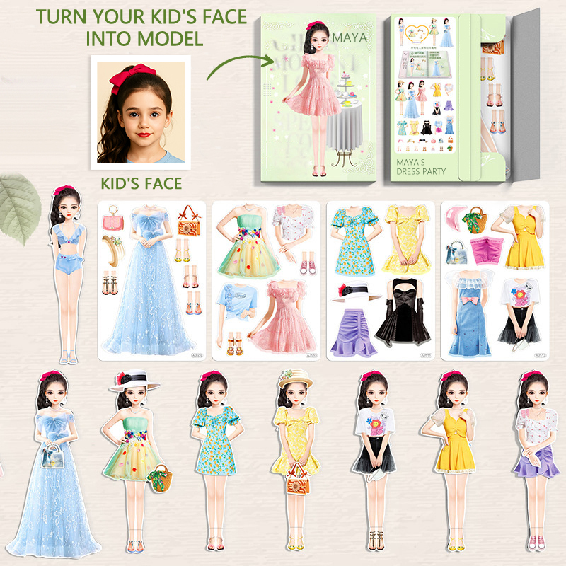 Custom Cartoon AI-Stylized 3D Kid's Future Princess Face, Personalized Magnetic Dress-Up Party Toy Set, Unique Gift for Girls to Inspire Creativity