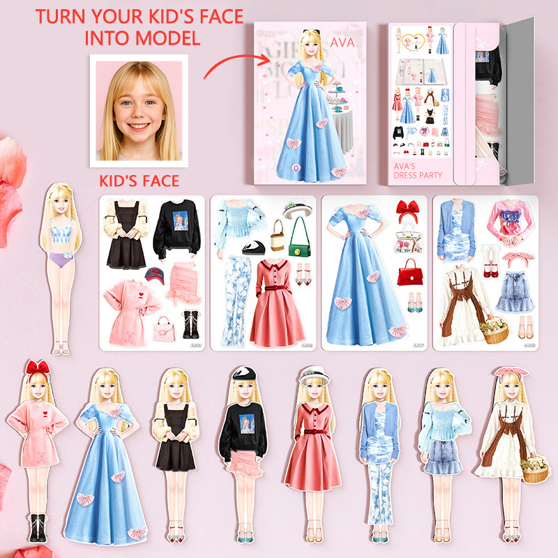 Custom Cartoon AI-Stylized 3D Kid's Future Princess Face, Personalized Magnetic Dress-Up Party Toy Set, Unique Gift for Girls to Inspire Creativity