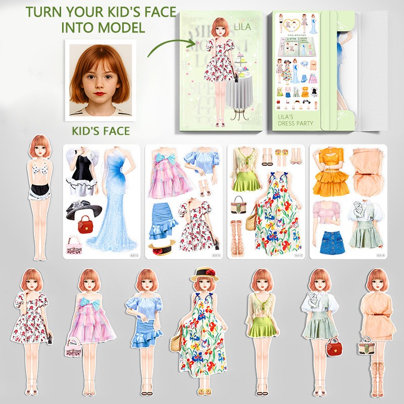 Custom Cartoon AI-Stylized 3D Kid's Future Princess Face, Personalized Magnetic Dress-Up Party Toy Set, Unique Gift for Girls to Inspire Creativity