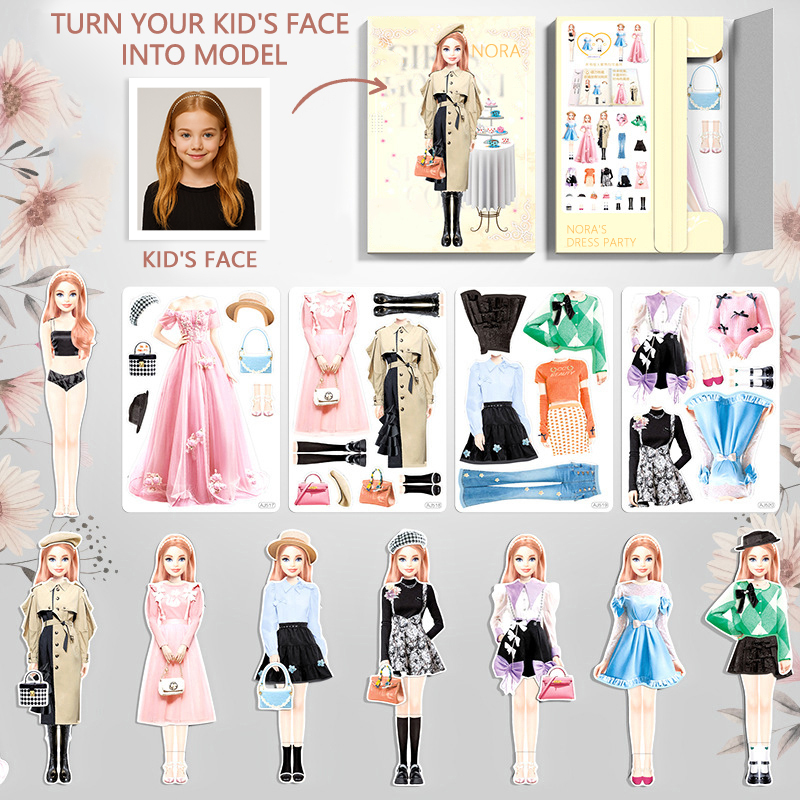 Custom Cartoon AI-Stylized 3D Kid's Future Princess Face, Personalized Magnetic Dress-Up Party Toy Set, Unique Gift for Girls to Inspire Creativity
