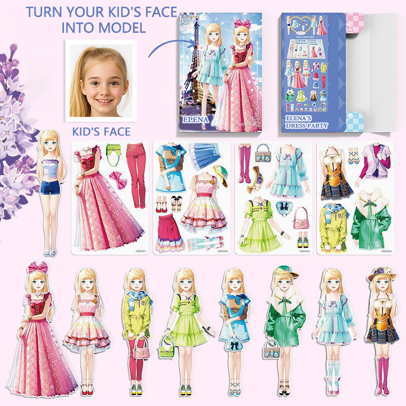 Custom Cartoon AI-Stylized 3D Kid's Future Princess Face, Personalized Magnetic Dress-Up Party Toy Set, Unique Gift for Girls to Inspire Creativity