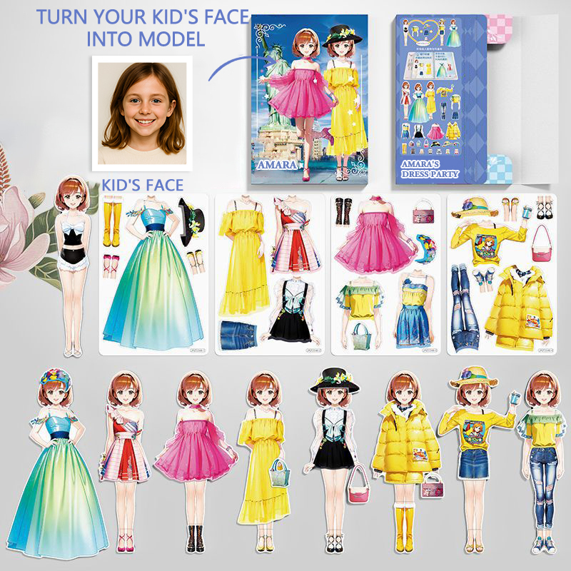 Custom Cartoon AI-Stylized 3D Kid's Future Princess Face, Personalized Magnetic Dress-Up Party Toy Set, Unique Gift for Girls to Inspire Creativity