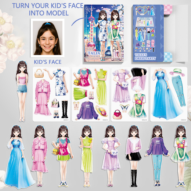 Custom Cartoon AI-Stylized 3D Kid's Future Princess Face, Personalized Magnetic Dress-Up Party Toy Set, Unique Gift for Girls to Inspire Creativity
