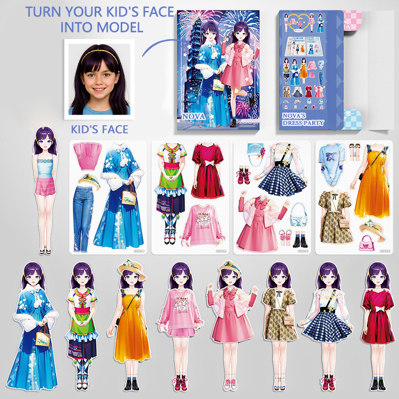 Custom Cartoon AI-Stylized 3D Kid's Future Princess Face, Personalized Magnetic Dress-Up Party Toy Set, Unique Gift for Girls to Inspire Creativity
