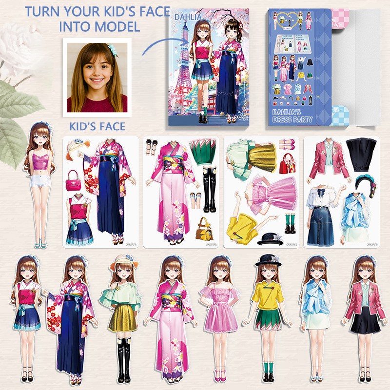 Custom Cartoon AI-Stylized 3D Kid's Future Princess Face, Personalized Magnetic Dress-Up Party Toy Set, Unique Gift for Girls to Inspire Creativity