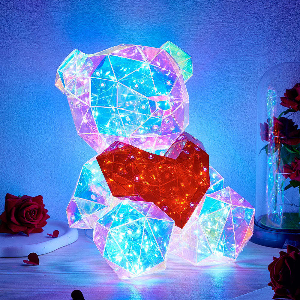 Galaxy Led Bear Holographic Iridescent Lights Glowing Galaxy Bear Valentine's Day Gift - Get Photo Blanket