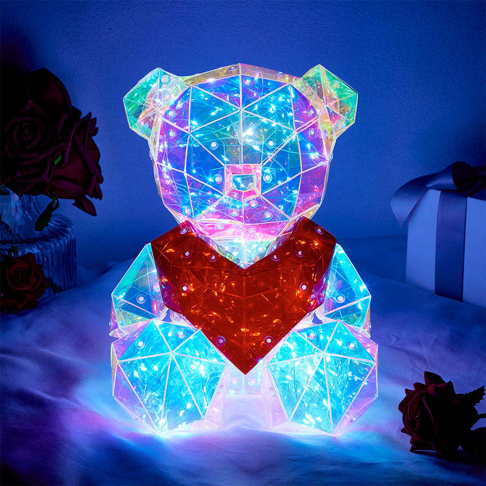 Galaxy Led Bear Holographic Iridescent Lights Glowing Galaxy Bear Valentine's Day Gift - Get Photo Blanket