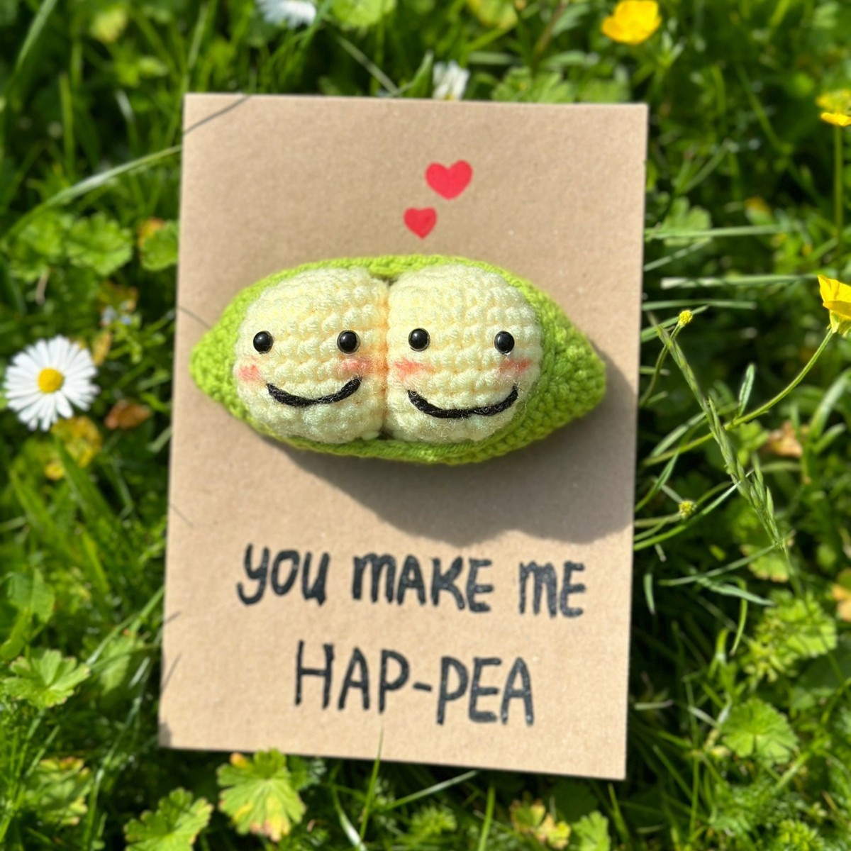 You Make Me Hap-Pea Handmade Crochet Greeting Card 3D Knitted Card - Get Photo Blanket