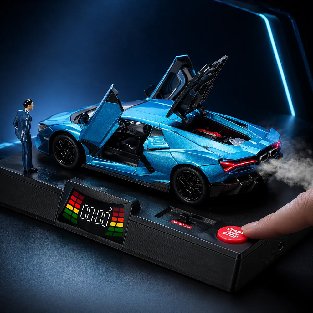 Hypercar Alarm Clock with Engine Sound, Exhaust Effect & LED Lights Collectibles and Decor Gift