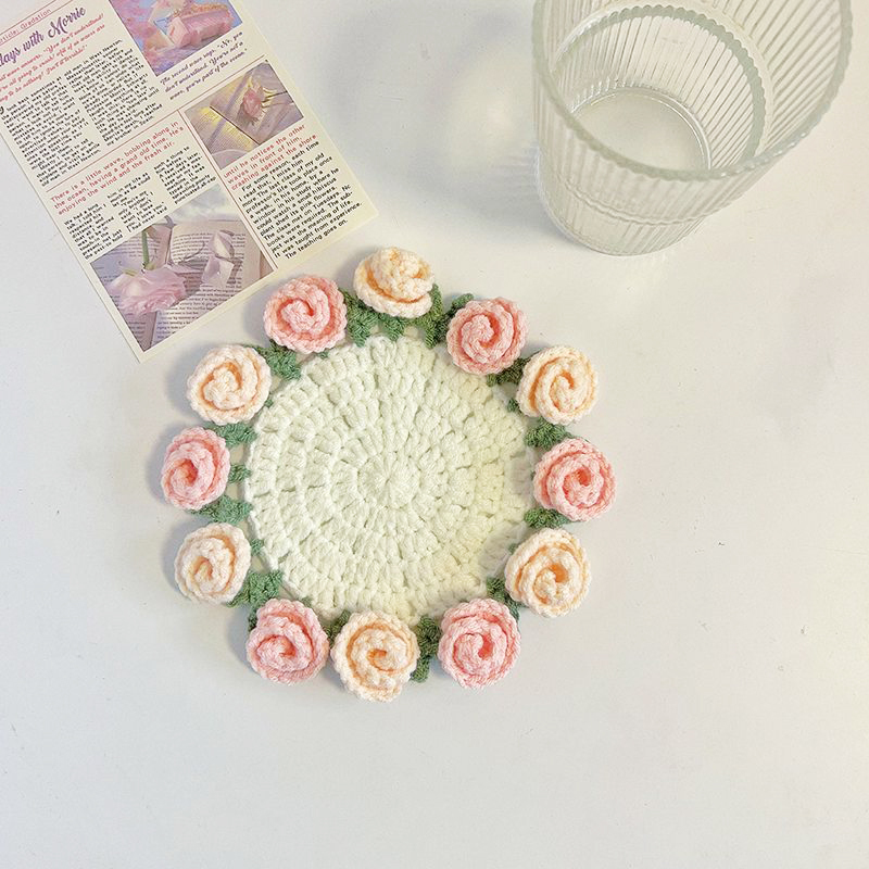 Mother's Day Gifts Handmade Crochet Rose Bouquet Coaster Set Transformable Floral Coaster & Home Decor Unique Eco-Friendly Gift
