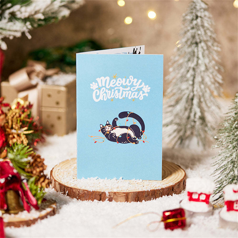 Christmas 3D Pop Up Card Christmas Cat Greeting Card - Get Photo Blanket