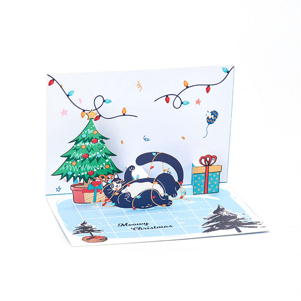 Christmas 3D Pop Up Card Christmas Cat Greeting Card - Get Photo Blanket