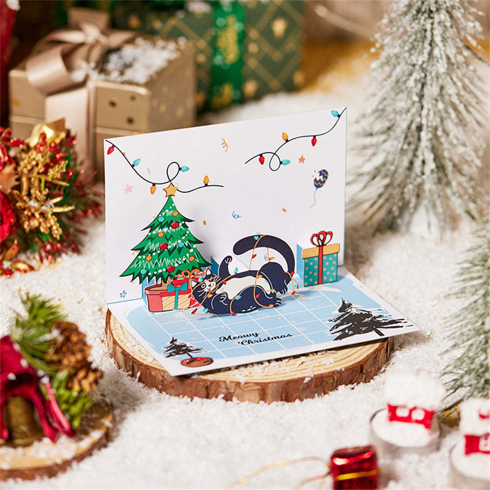 Christmas 3D Pop Up Card Christmas Cat Greeting Card - Get Photo Blanket