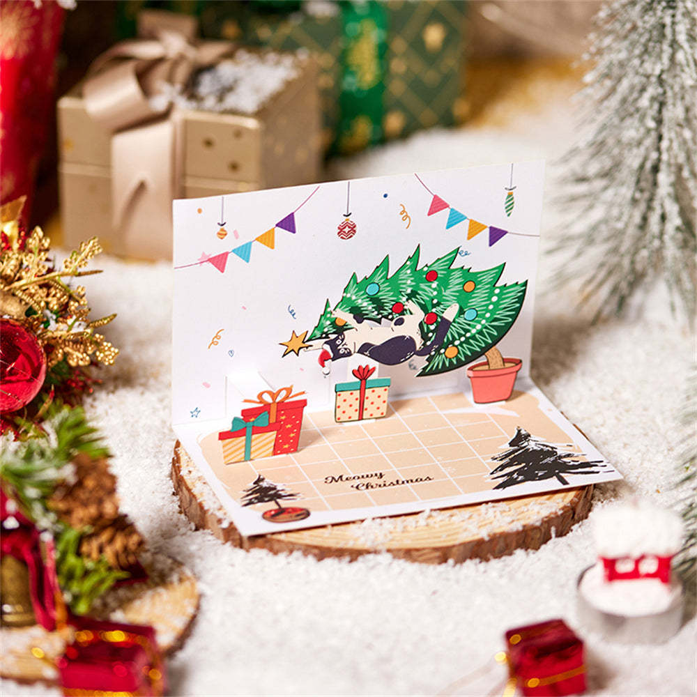 Christmas 3D Pop Up Card Christmas Cat Greeting Card - Get Photo Blanket