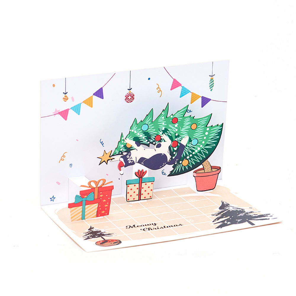 Christmas 3D Pop Up Card Christmas Cat Greeting Card - Get Photo Blanket