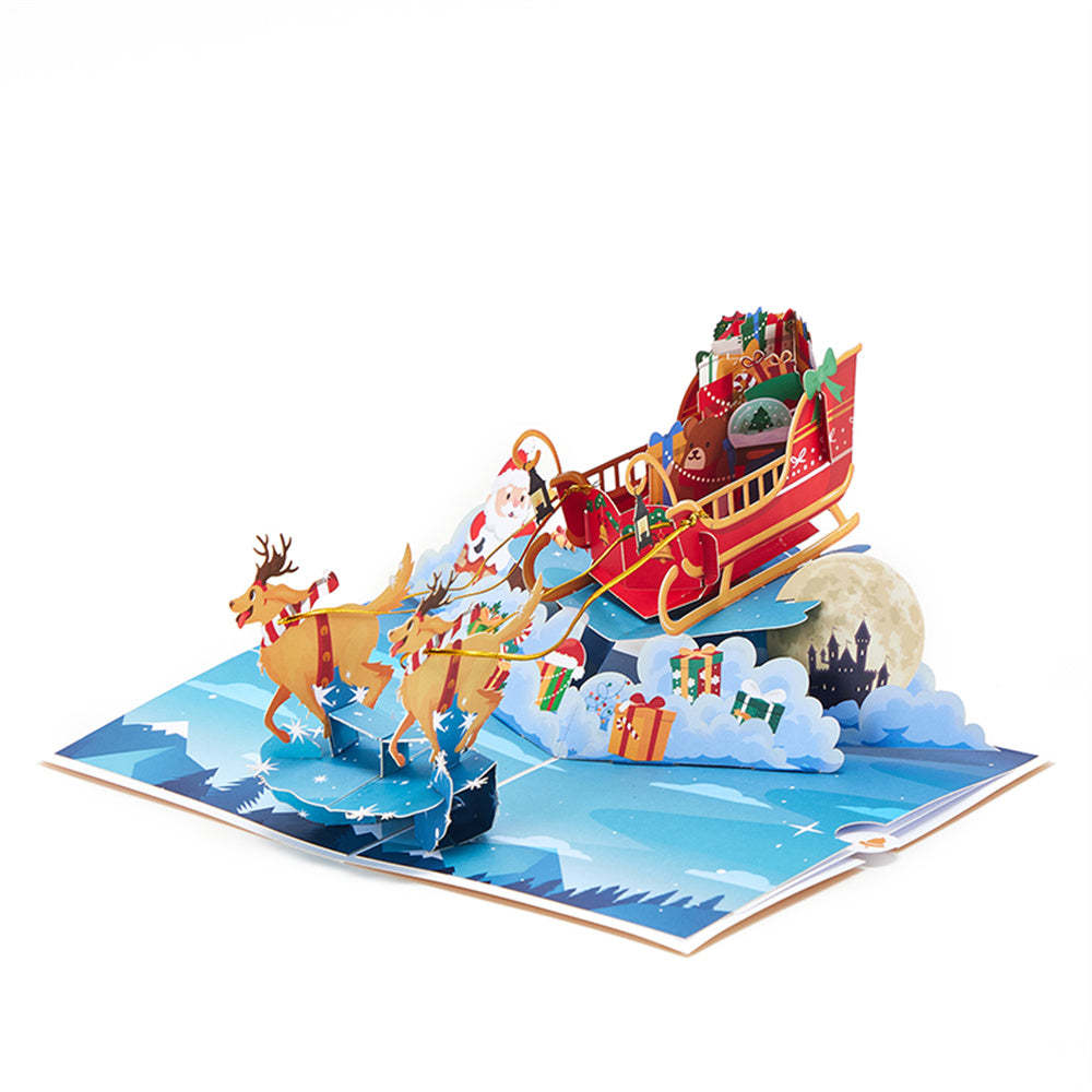 Christmas 3D Pop Up Card Christmas Dog Sledding Greeting Card - Get Photo Blanket