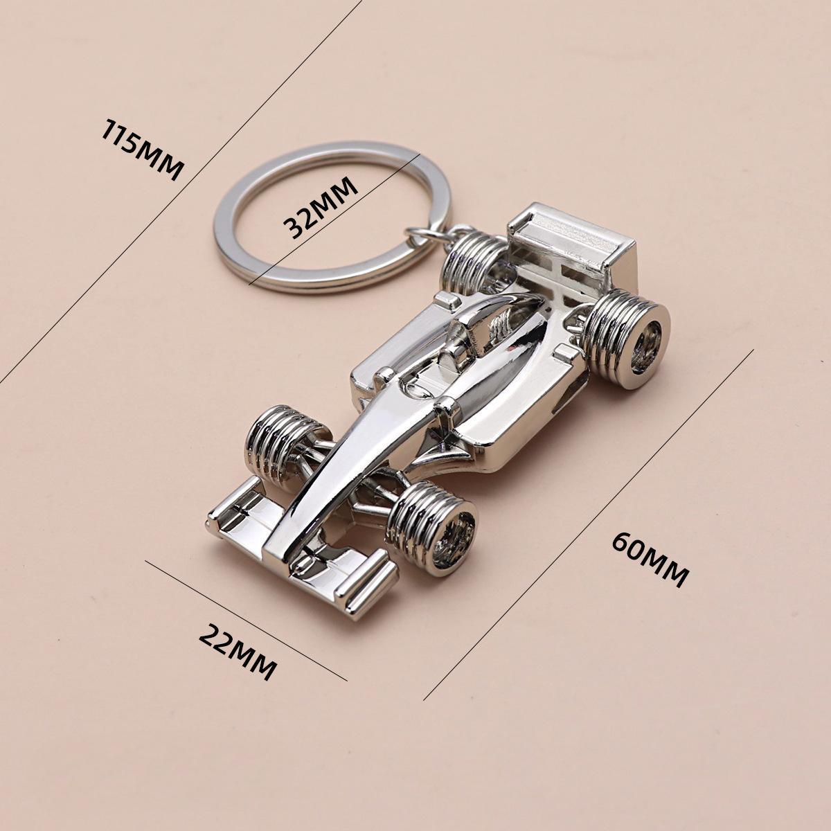 Solid-wheel race car Model Keychain Silver