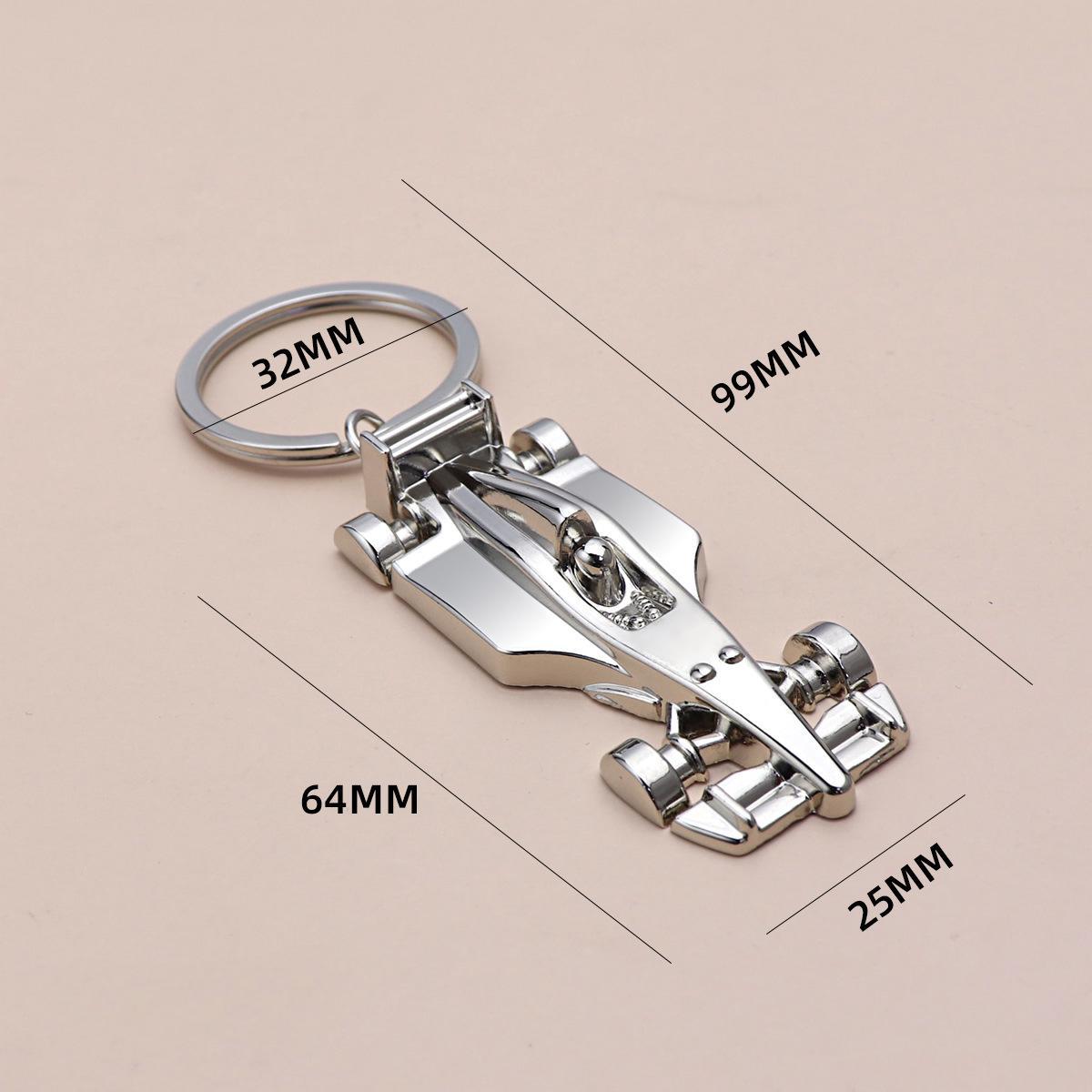 Racing toy car with half-solid wheels Model Keychain Silver
