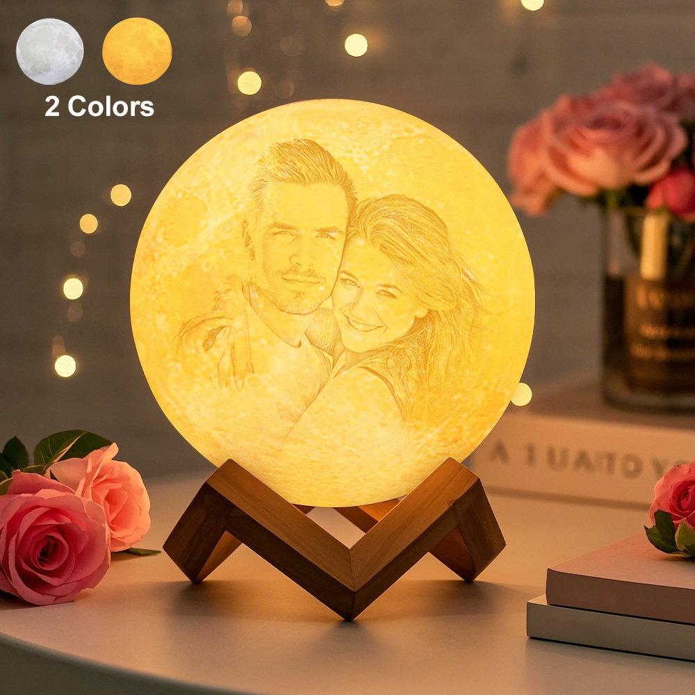 Valentine's Day Gifts Photo Moon Lamp Custom 3D Printing Photo Moon Light With Your Text-Touch Two Colors(10-15cm)