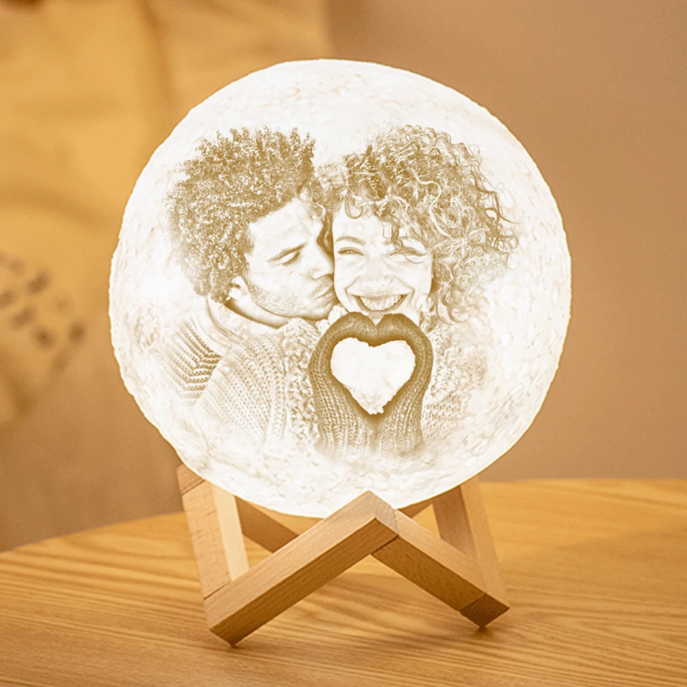 Photo Moon Lamp Custom 3D Printing Photo Moon Light With Your Text-Touch Two Colors(10-15cm) - Get Photo Blanket