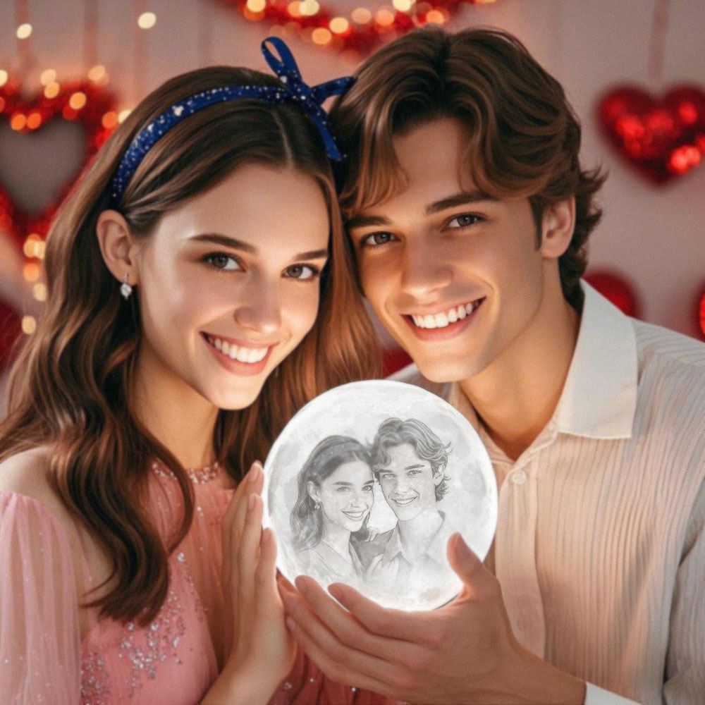 Valentine's Day Gifts Photo Moon Lamp Custom 3D Printing Photo Moon Light With Your Text-Touch Two Colors(10-15cm)