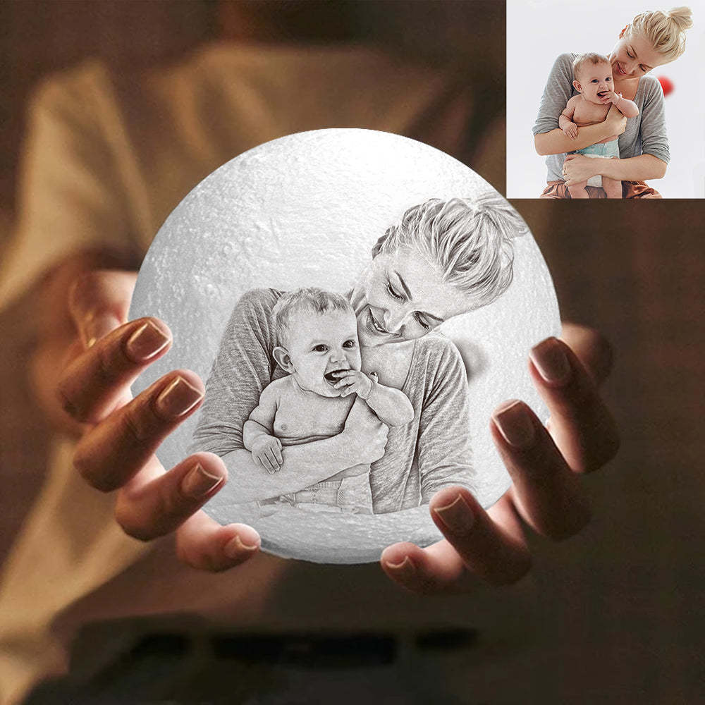 Gift for Mom Photo Moon Lamp Personalized 3D Printed Picture Light Moon Painting Light Gifts for Mom - Get Photo Blanket