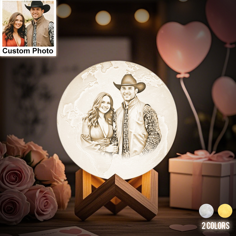 Valentine's Day Gifts Photo Moon Lamp Custom 3D Printing Photo Moon Light With Your Text-Touch Two Colors(10-15cm)
