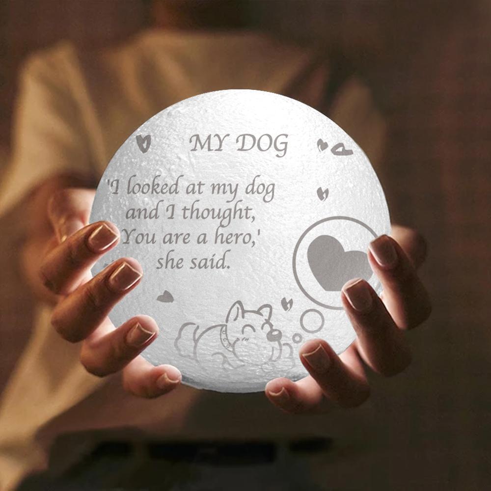 Personalized My Dog Engraved Moon Lamp, Custom 3D Moon Lamp Home Decoration - Touch Two Colors 15cm-20cm Available