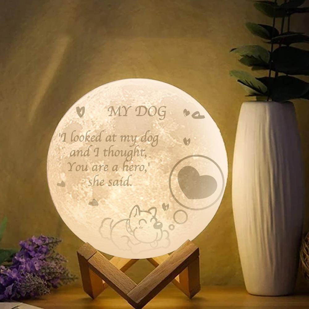 Personalized My Dog Engraved Moon Lamp, Custom 3D Moon Lamp Home Decoration - Touch Two Colors 15cm-20cm Available