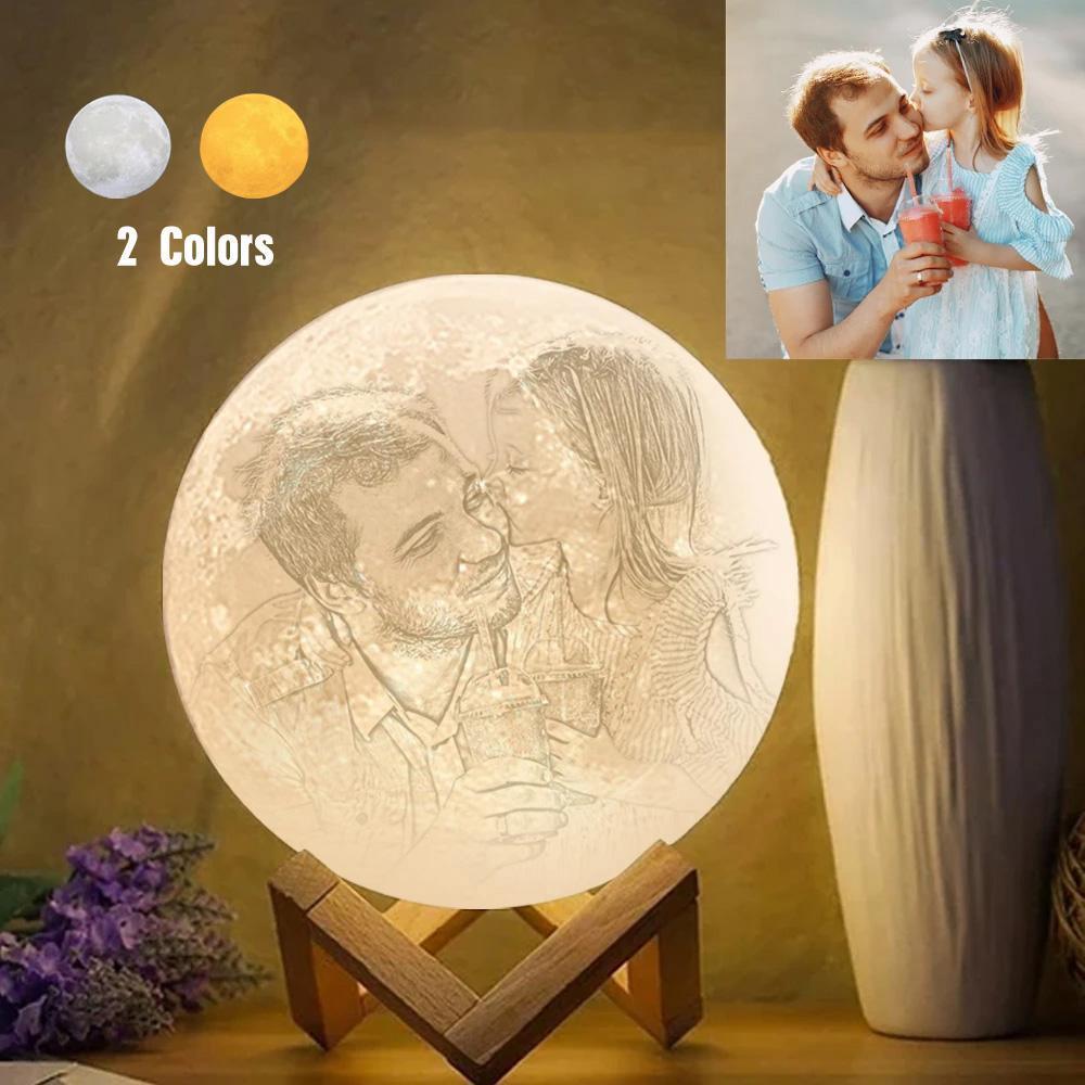 Creative 3D Print Photo Moon Lamp Personalized Engraved Moon Lamp Touch Two Colors 15cm-20cm Available Anniversary Gifts